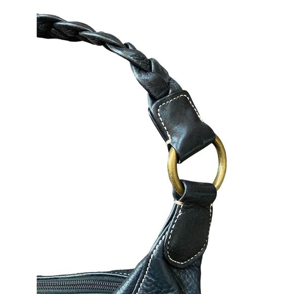 Clarks Leather Purse Pebbled Handbag Black Sling Woven Braided Bag Hobo Y2k - Picture 5 of 13